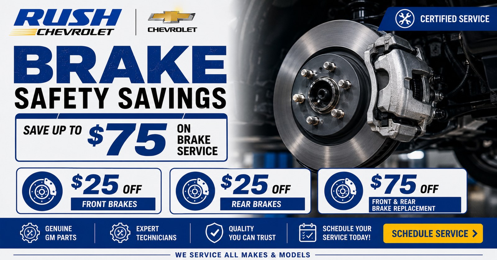 Brake Safety Savings, save up to $75 on brake service